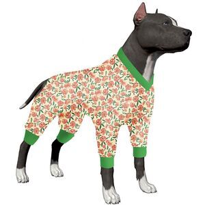 Lovinpet Large Dog Pajamas Floral Print Pink Roses Green Trim Pitbull‎ Pajamas